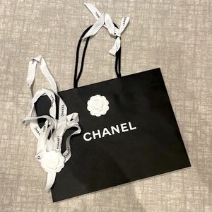 Authentic Chanel paper shopping bag and ribbons